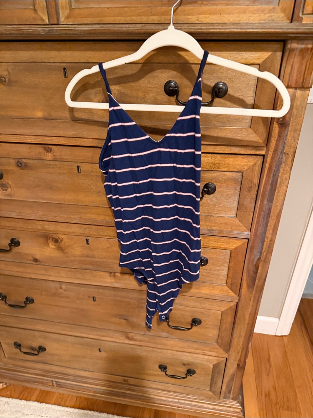 American Eagle Outfitters Navy & Pink Striped Sleeveless Bodysuit